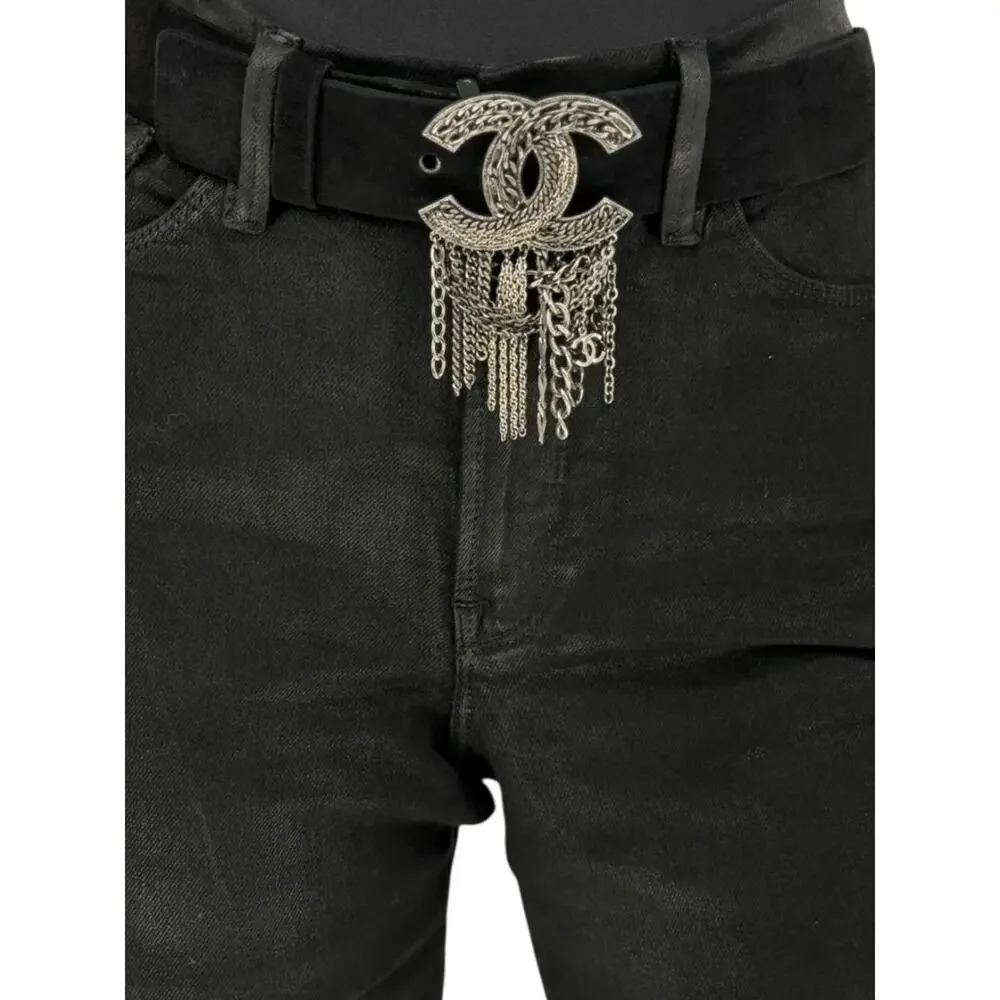 Chanel Ruthenium Chain-Fringe CC Belt – Black Suede – Very Good Condition
